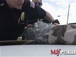 False soldier makes his weenie stiff for milf cops to blow and ride it